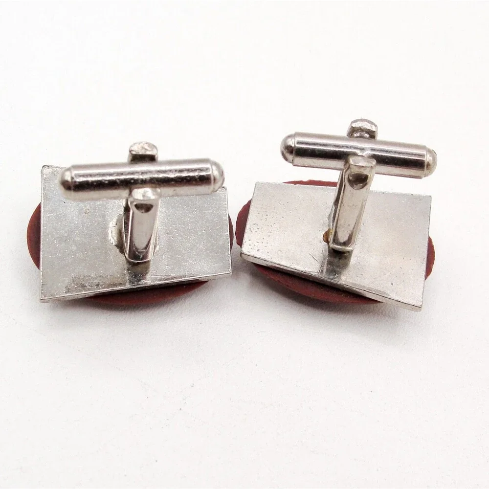 Vintage Silver Tone Victorian Goddess Lady Cameo Cufflinks Brown White MCM